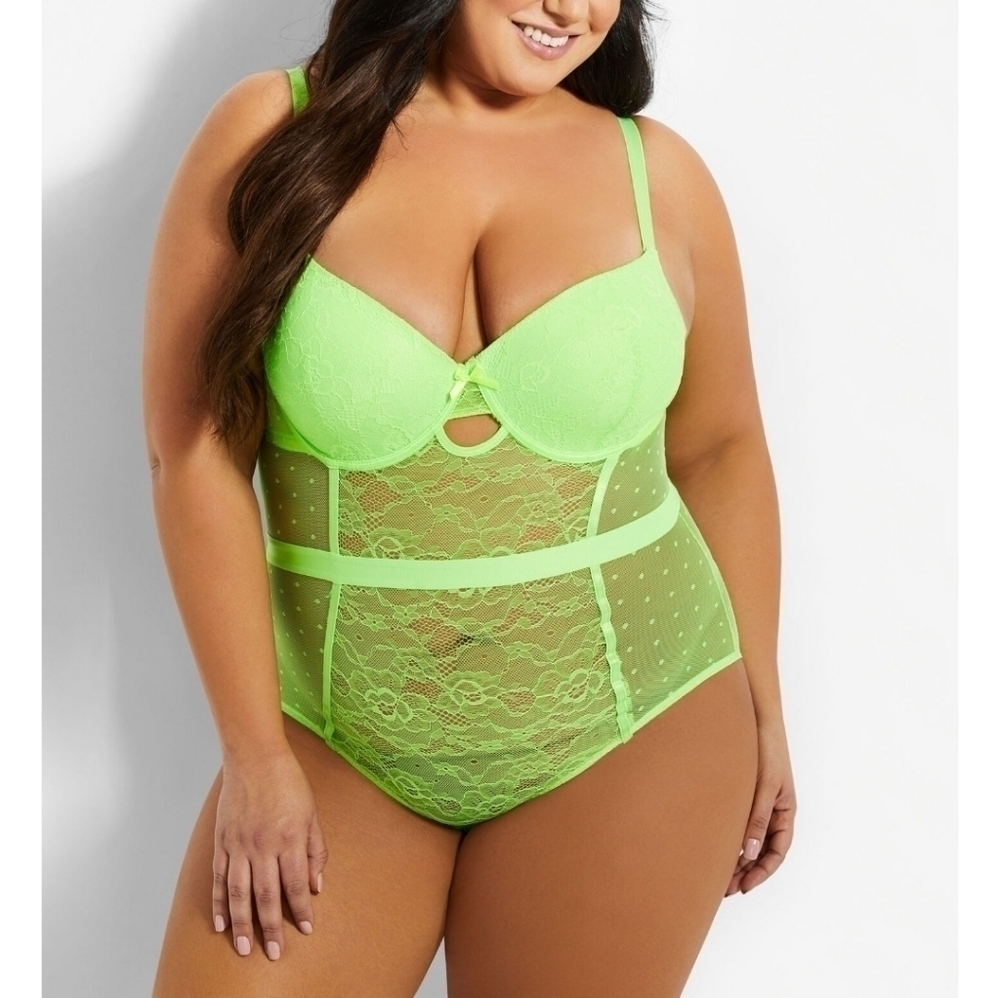 Ashley Stewart | Just Sexy Lingerie Green Lace Push-Up Bodysuit (Size 1X)